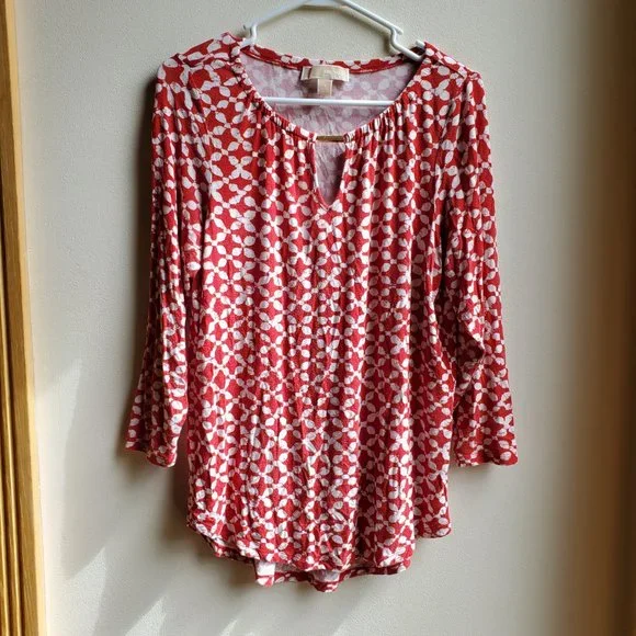 MICHAEL Michael Kors Red & White Geometric Print Jersey Size Small - Picture 9 of 16